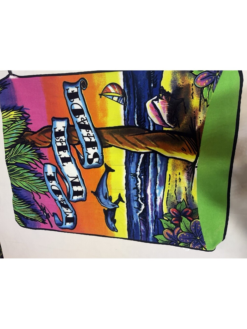 Vintage Miasouv Lounge Chair Cover Towel Made In The Shade Palm Dolphins 53"